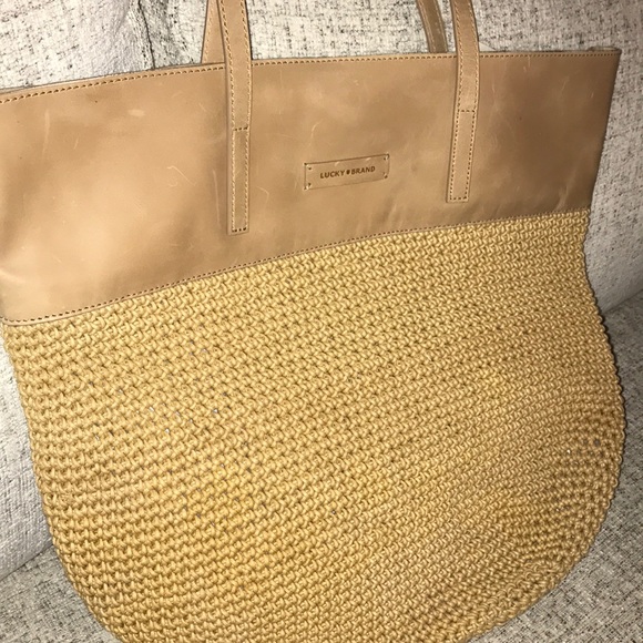 Lucky brand bola straw tote with leather top - Picture 1 of 6